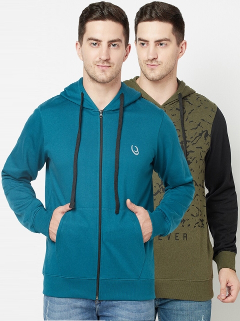 

ELEGANCE Men Pack Of 2 Hooded Front-Open Sweatshirt, Blue