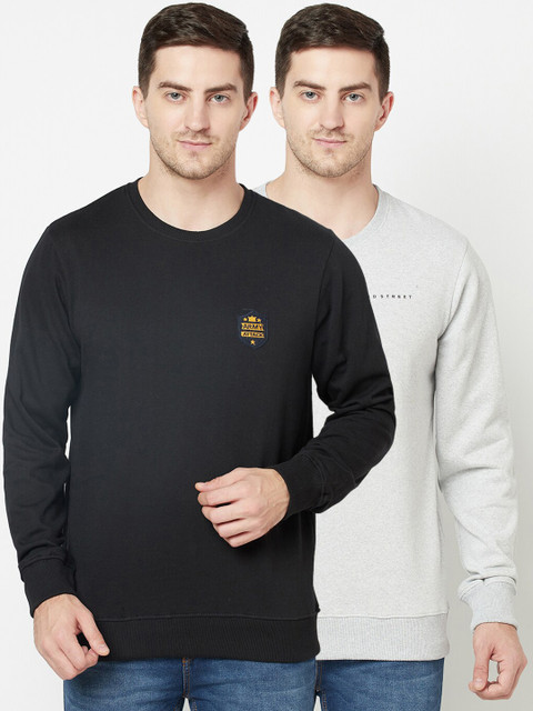 

ELEGANCE Set-2 Men Black& Grey Sweatshirt