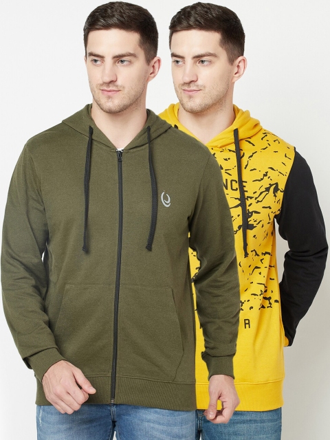 

ELEGANCE Men Set of 2 Printed Hooded Sweatshirt, Olive
