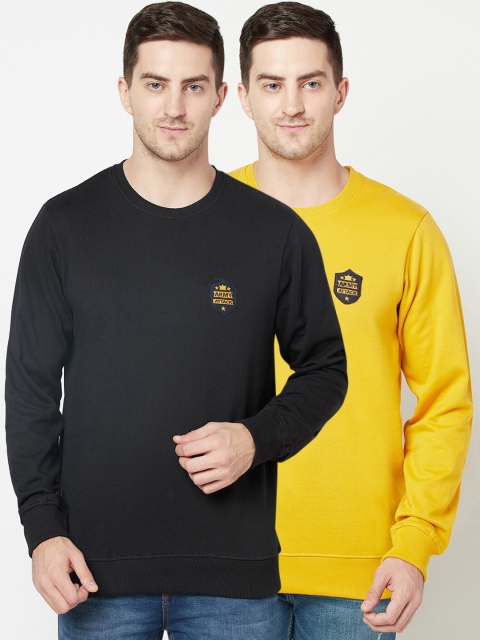 

ELEGANCE Men Pack Of 2 Black & Yellow Sweatshirt
