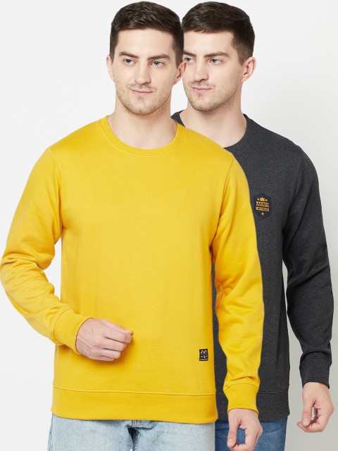 

ELEGANCE Men Pack Of 2 Grey & Yellow Sweatshirt