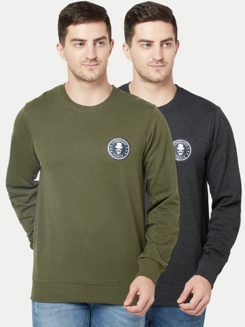 

ELEGANCE Men Olive Green & Charcoal Pack Of 2 Sweatshirt