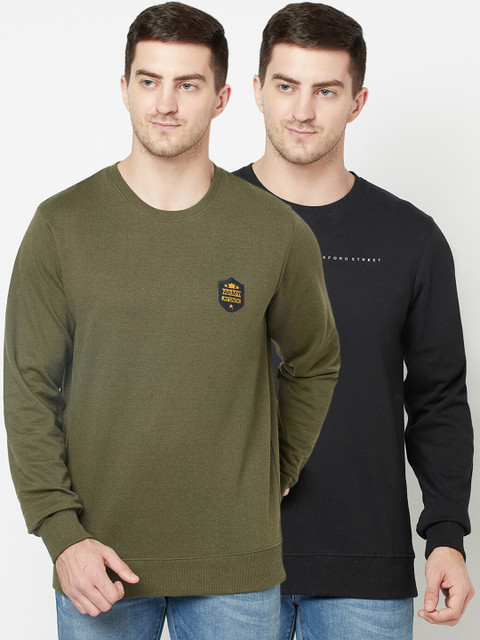 

ELEGANCE Set-2 Men Black& Olive Printed Sweatshirt