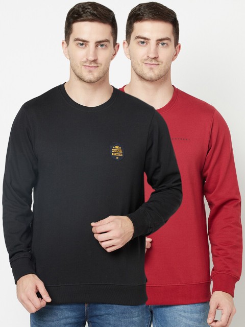 

ELEGANCE Men Pack Of 2 Solid Pullover Sweatshirt, Black