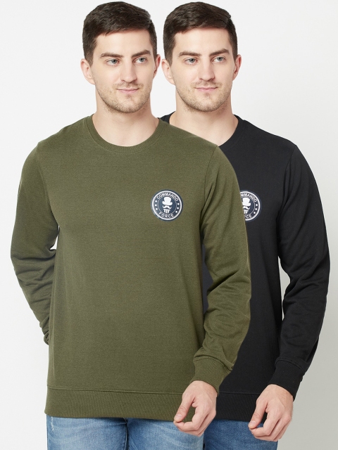 

ELEGANCE Men Pack Of 2 Olive Green & Black Sweatshirt