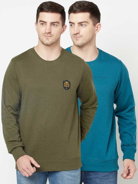 

ELEGANCE Set-2 Men Teal& Olive Sweatshirt