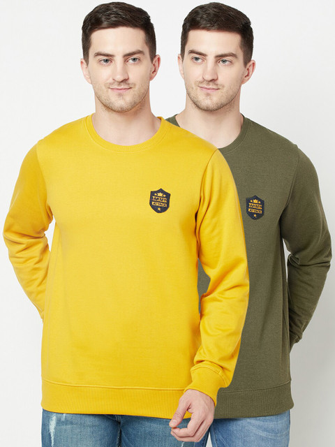 

ELEGANCE Men Pack Of 2 Solid Pullover Sweatshirt, Yellow