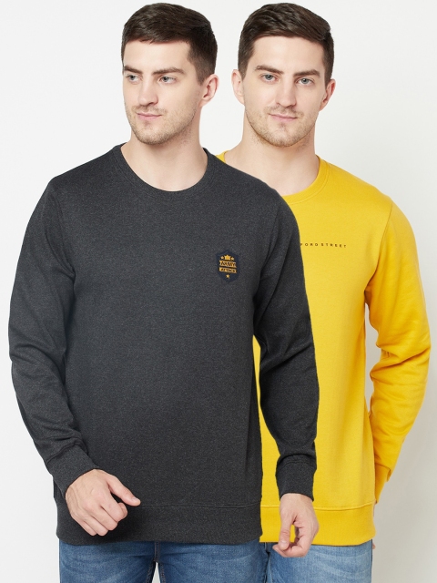 

ELEGANCE Men Pack Of 2 Charcoal Grey & Yellow Sweatshirts
