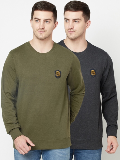 

ELEGANCE Men Pack Of 2 Olive Green & Charcoal Grey Sweatshirt
