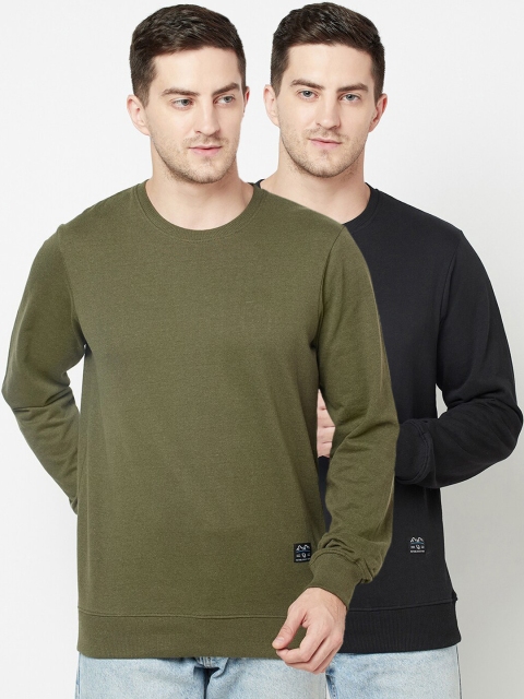 

ELEGANCE Men Pack of 2 Olive Green & Black Sweatshirt