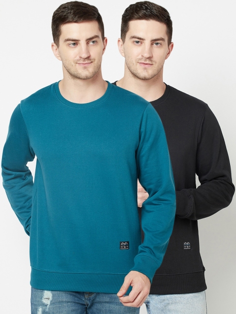 

ELEGANCE Men Pack Of 2 Teal Blue and Black Sweatshirts