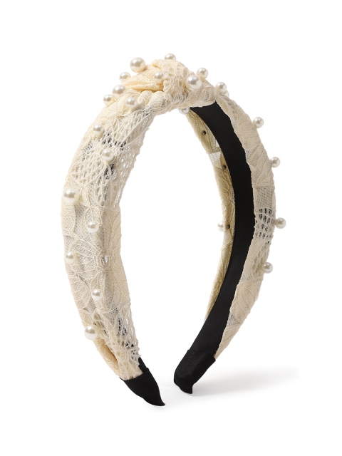 

FOREVER 21 Women Cream-Coloured Faux Pearl Lace Headband
