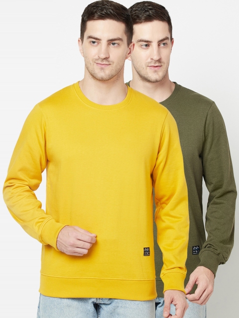 

ELEGANCE Men Pack of 2 Mustard Yellow & Olive Green Sweatshirts