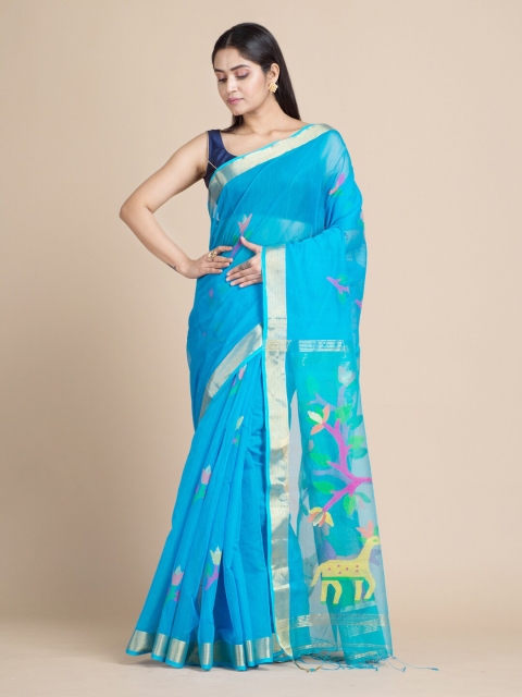 

Mitera Blue Woven Design Handloom Silk Cotton Saree