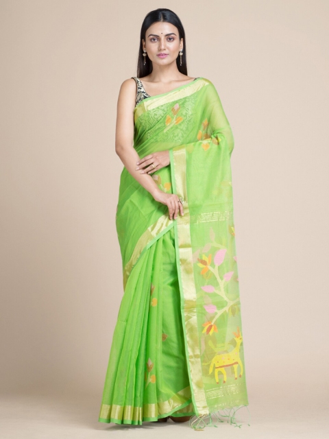 

Mitera Green Floral Handloom Silk Cotton Saree