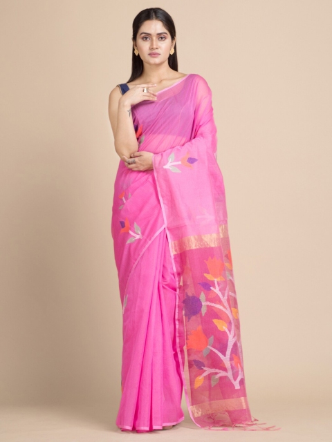 

Mitera Pink Woven Design Zari Silk Cotton Handloom Saree