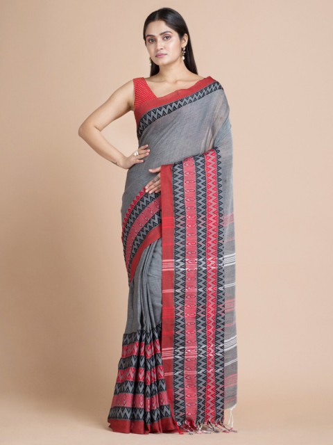 

Mitera Grey & Red Pure Cotton Saree