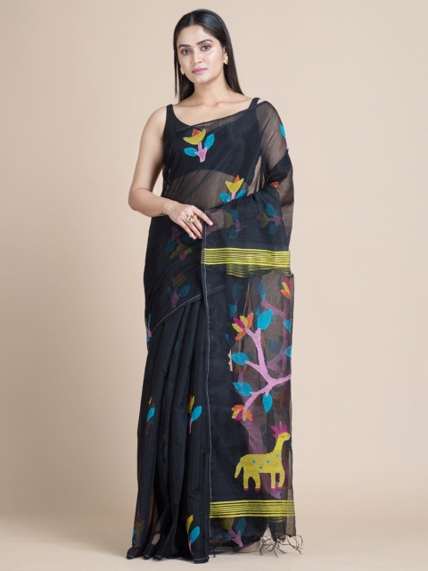 

Mitera Black & Pink Woven Design Handloom Silk Cotton Saree