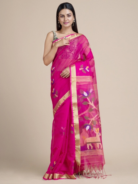 

Mitera Magenta Ethnic Motifs Handloom Silk Cotton Saree