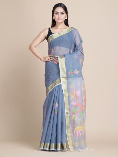 

Mitera Grey & Green Woven Design Zari Silk Cotton Handloom Saree