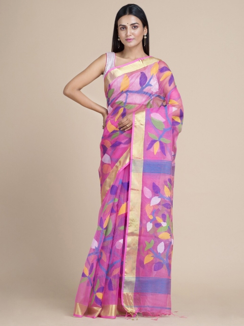 

Mitera Pink & Purple Woven Design Zari Silk Cotton Saree