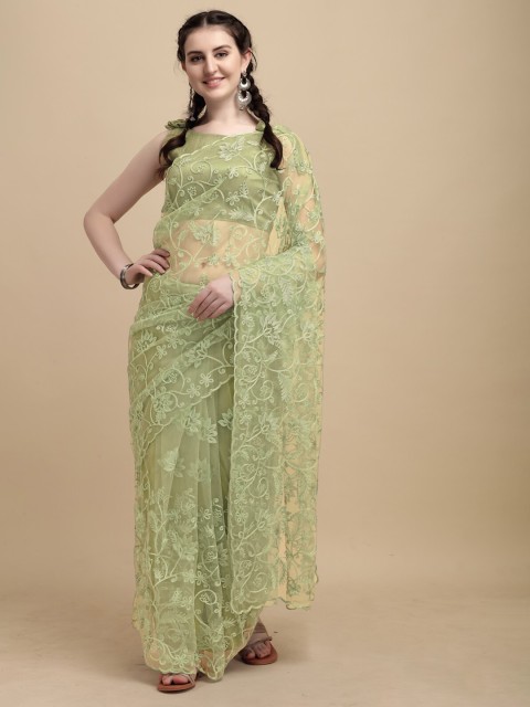 

Mitera Green Embellished Embroidered Net Saree