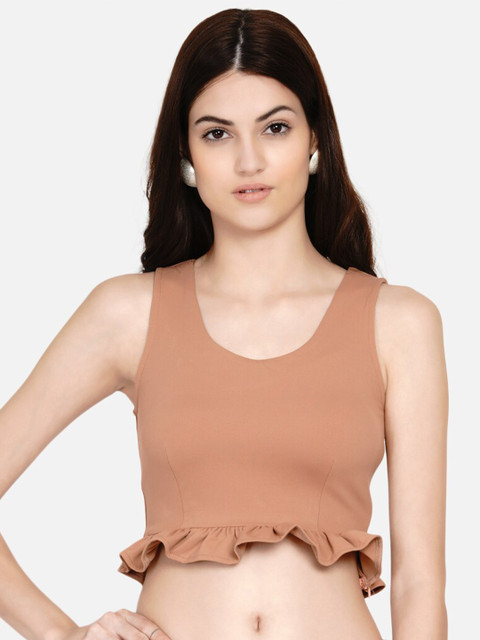

Samshek Beige Ruffles Crepe Tank Crop Top