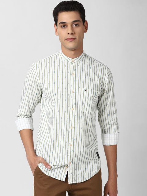 

Peter England Casuals Men White & Green Striped Slim Fit Casual Shirt