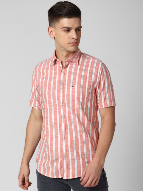 

Peter England Casuals Men Coral Slim Fit Opaque Striped Casual Shirt