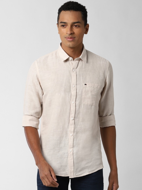 

Peter England Casuals Men Beige Slim Fit Linen Cotton Casual Shirt