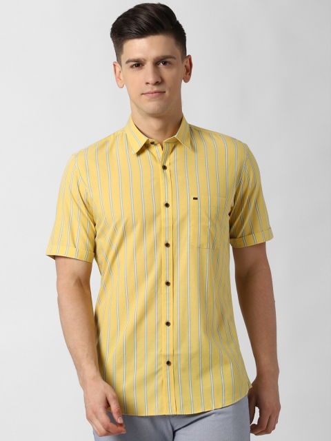 

Peter England Casuals Men Yellow Slim Fit Opaque Striped Pure Cotton Casual Shirt