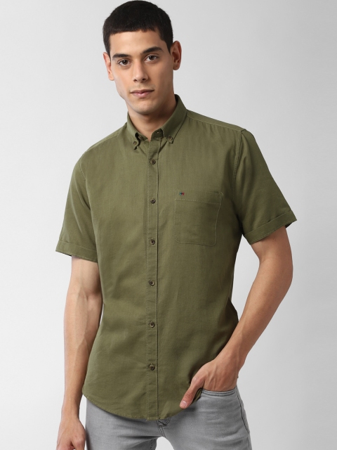 

Peter England Casuals Men Olive Green Solid Slim Fit Opaque Casual Shirt