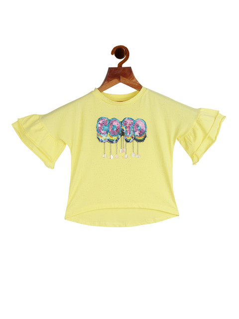 

Tiny Girl Yellow Embellished High-Low Top