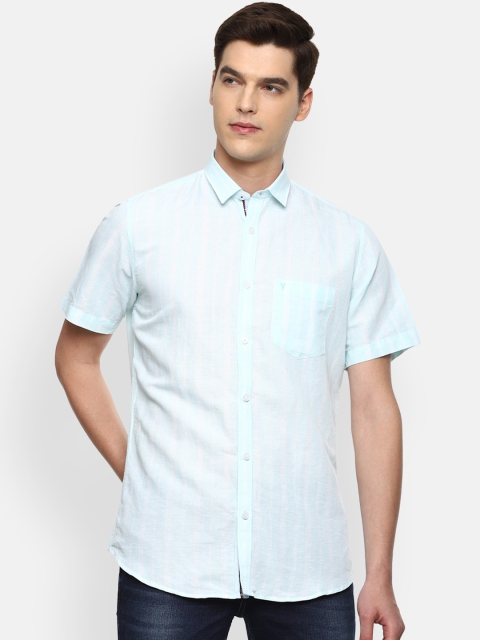 

Van Heusen Sport Men Turquoise Blue Slim Fit Opaque Striped Casual Shirt