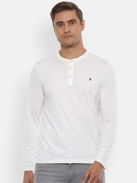 

Louis Philippe Jeans Men White Henley Neck Pure Cotton Slim Fit T-shirt