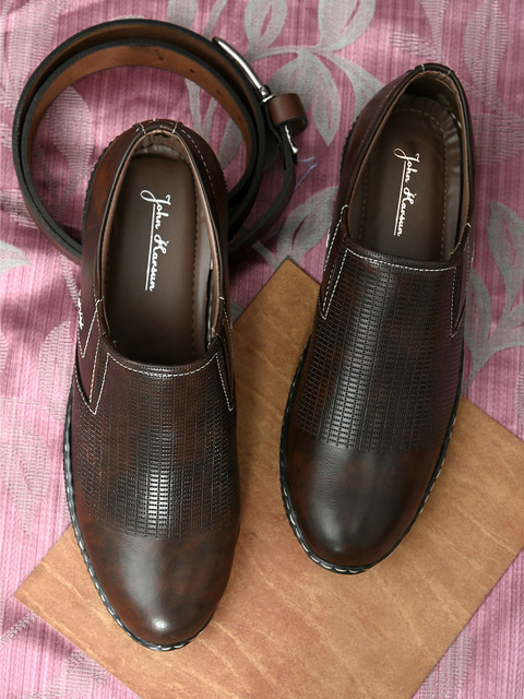 

John Karsun Men Brown Perforations Slip-On Sneakers