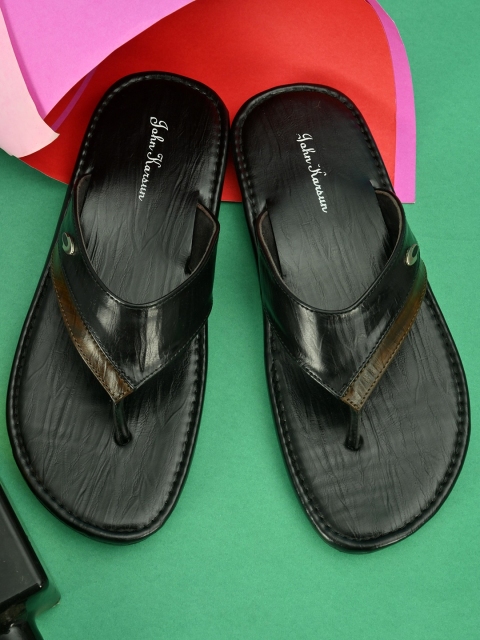 

John Karsun Men Black & Brown Colourblocked Thong Flip-Flops