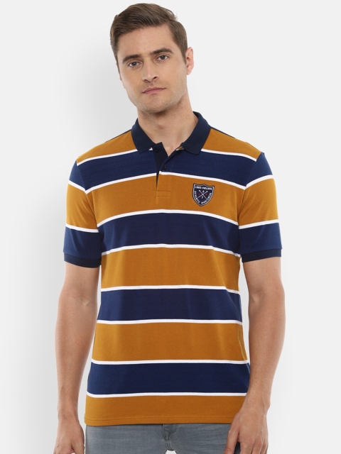 

Louis Philippe Sport Men Mustard & Navy Blue Striped Polo Collar Slim Fit T-shirt