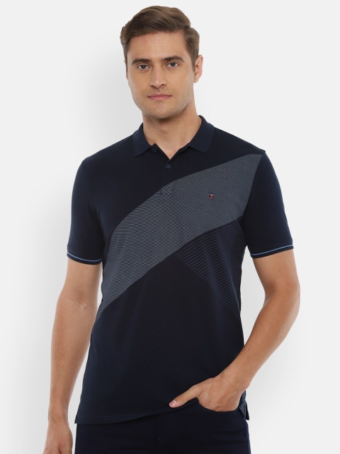 

Louis Philippe Sport Men Navy Blue & Grey Polo Collar Slim Fit Pure Cotton T-shirt
