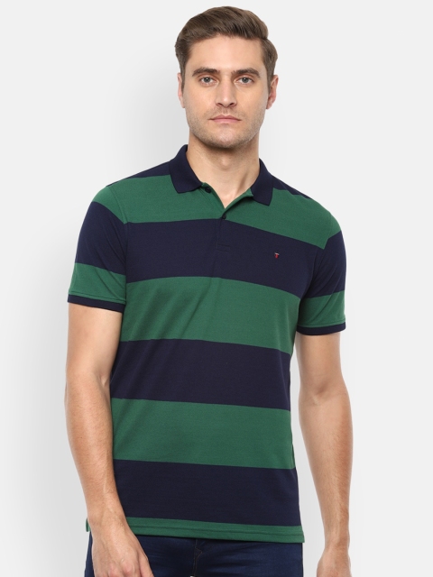 

Louis Philippe Sport Men Navy Blue & Green Striped Polo Collar Slim Fit T-shirt