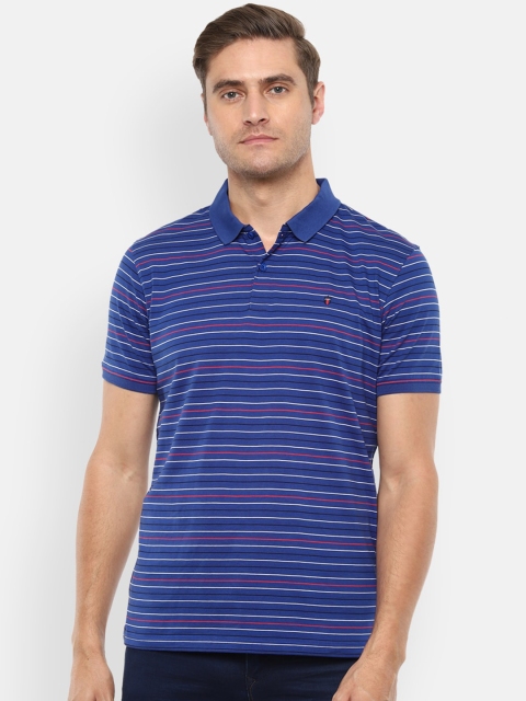 

Louis Philippe Sport Men Blue Striped Polo Collar Pockets Slim Fit T-shirt