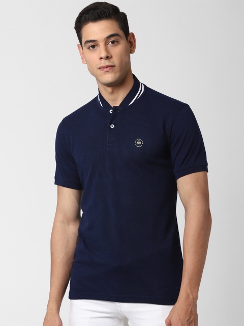 

Peter England Casuals Men Navy Blue & White Mandarin Collar T-shirt