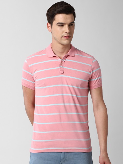 

Peter England Casuals Men Pink Striped Polo Collar Pockets Slim Fit T-shirt