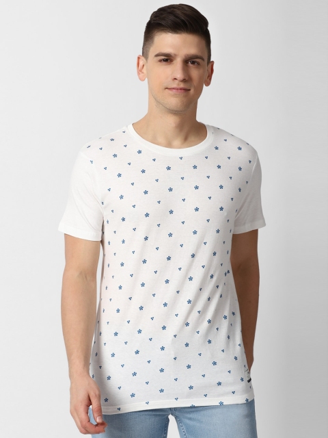 

Peter England Casuals Men White & Blue Printed Slim Fit T-shirt