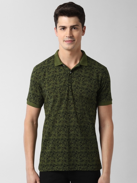 

Peter England Casuals Men Green & Black Floral Printed Polo Collar T-shirt