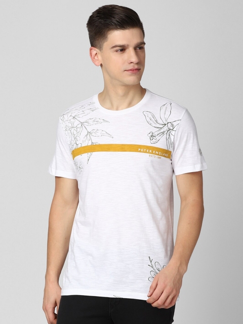 

Peter England Casuals Men White Floral Printed Slim Fit Cotton T-shirt