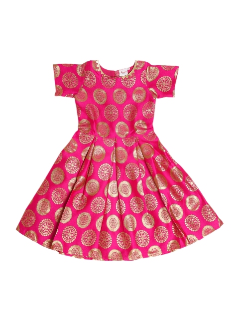 

ruviero Girls Pink Ethnic Motifs Printed brocade Jacquard Dress