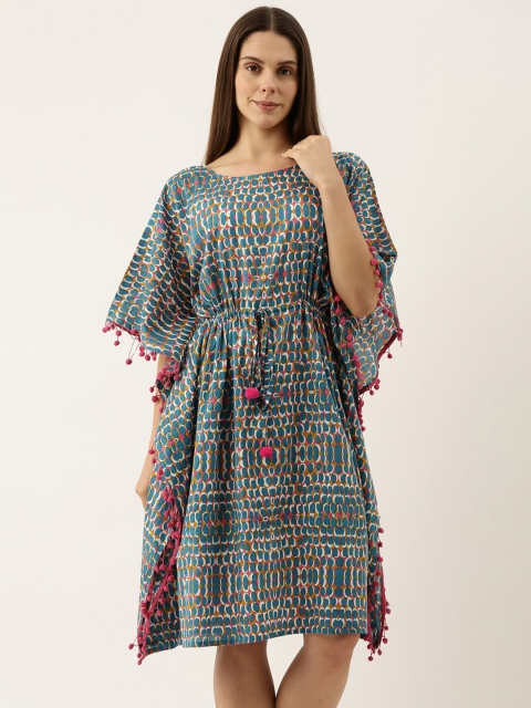 

Bannos Swagger Green Printed Pure Cotton Kaftan Nightdress