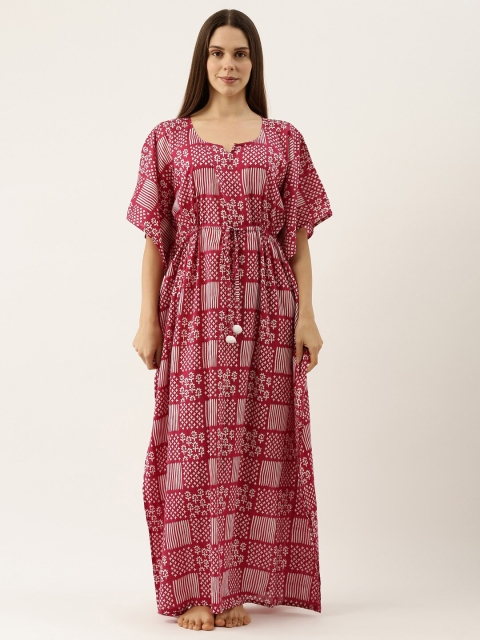 

Bannos Swagger Pink Printed Maxi Pure Cotton Nightdress
