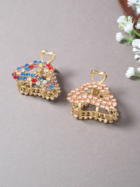 

Golden Peacock Women Pink & Blue Set of 2 Embellished Claw Clip